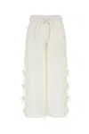 Self-portrait Embroidered Linen And Cotton Wide-leg Pants In White