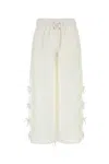 Self-portrait Embroidered Linen And Cotton Wide-leg Pants In White