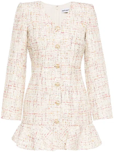 Self-portrait Self Portrait Pastel Boucle V Neck Mini Dress In Multicolour