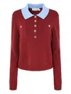 Self-portrait Patch-pockets Knitted Polo Top In Red