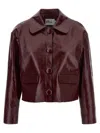 Self-portrait Womens Peter Pan Collar Boxy-fit Faux-leather Jacket Burgundy In Burgundy