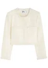 Self-portrait White Crewneck Jacket With Sequin And Faux-pearls Embellishments In Tech Fabric Woman In Cream