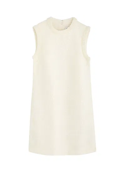 Self-portrait Pearl And Sequin-embellished Tweed Mini Dress In Cream