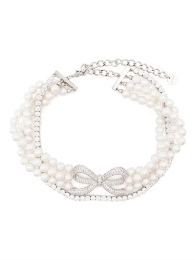 Self-portrait Pearl Bow Choker In Silver