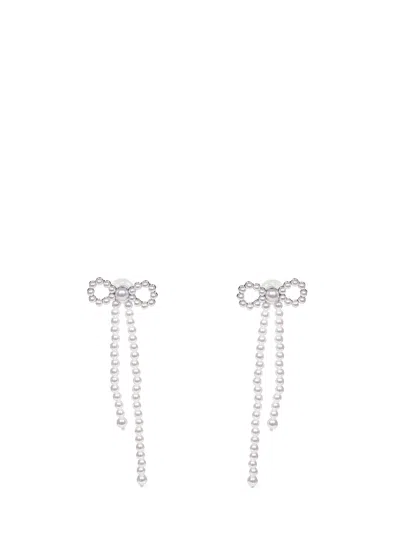 Self-portrait Pearl Bow Dangle Earrings In Silver