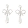 Self-portrait Pearl Bow Droplet Earrings - Silver - White In White