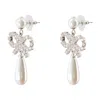 Self-portrait Pearl Bow Droplet Earrings In White