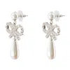 Self-portrait Pearl Bow Droplet Earrings In White