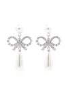 Self-portrait Bow Drop Earrings With Pearl And Crystal In Metallic