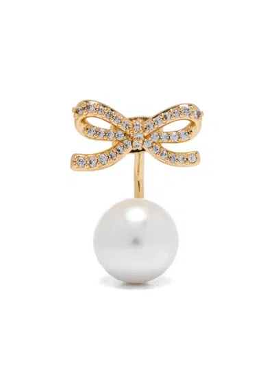 Self-portrait Pearl Bow Earrings In Gold