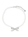 Self-portrait Lustrous Pearl Necklace With Bow-shaped Pendant In Metallic
