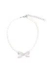 Self-portrait Lustrous Pearl Necklace With Bow-shaped Pendant In Metallic