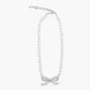 Self-portrait Lustrous Pearl Necklace With Bow-shaped Pendant In Metallic