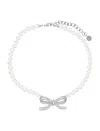 Self-portrait Pearl Bow Necklace In Metallic