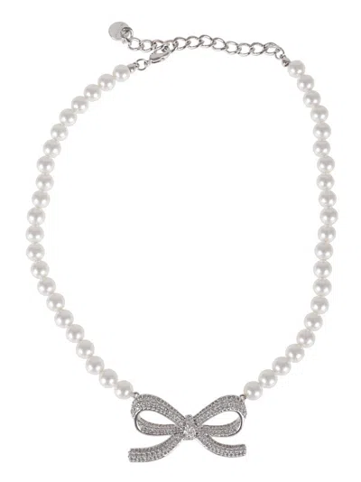 Self-portrait Pearl Bow Necklace In Silver