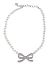Self-portrait Bow Necklace With Crystal Embellishments In Metallic