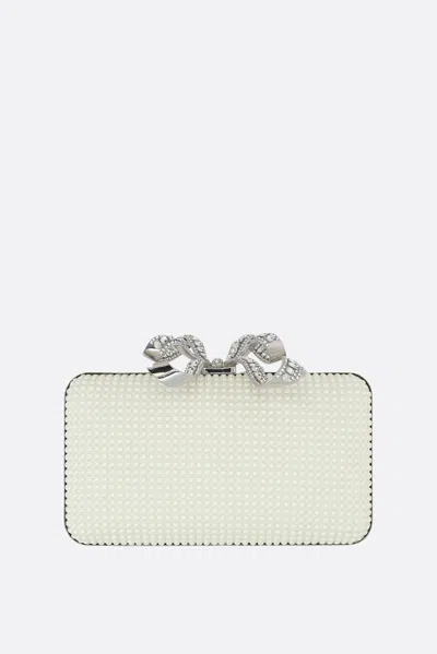 Self-portrait Pearl Box Clutch In Satin In White