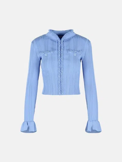 Self-portrait 'pearl' Cardigan In Light Blue Viscose Blend In Brown