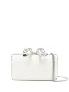 Self-portrait White Clutch With Pearls Embellishment And Bow Detail In Tech Fabric Woman In Beige