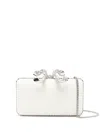 Self-portrait White Clutch With Pearls Embellishment And Bow Detail In Tech Fabric Woman In Nude & Neutrals