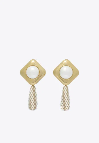 Self-portrait Pearl Crystal Bar Earrings In Gold