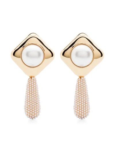 Self-portrait Pearl Crystal Earrings In Gold
