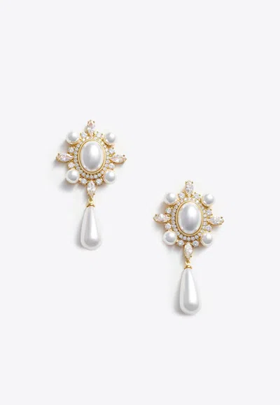 Self-portrait Pearl Drop Earrings In Gold