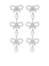 Self-portrait Women Micro Bow Pearl Tiered Earrings In Metallic