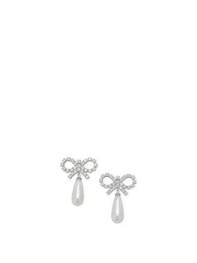 Self-portrait Self Portrait Pearl Earrings With Crystal Bow In Silver