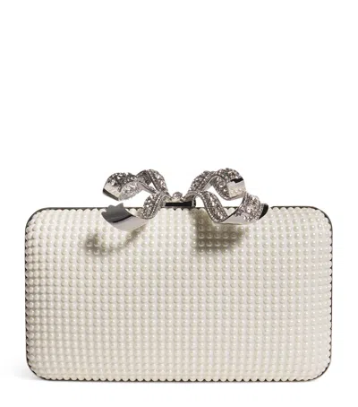 Self-portrait Pearl-embellished Box Clutch Bag In Ivory