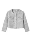 Self-portrait Pearl-embellished Pocket Cardigan In Gray