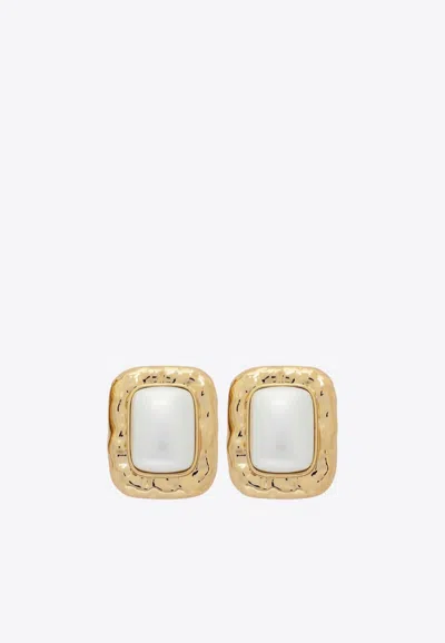 Self-portrait Pearl-embellished Stud Earrings In Gold