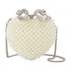 Self-portrait Pearl Heart Clutch - Polyester - White In Multi
