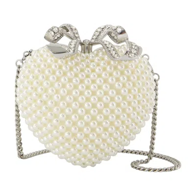 Self-portrait Pearl Heart Clutch - Polyester - White In Neutral