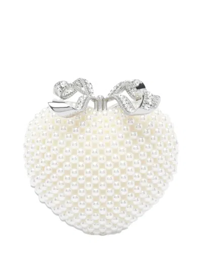 Self-portrait Pearl Heart Clutch Bag In White