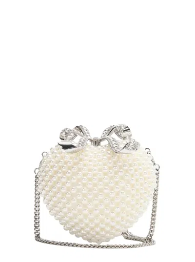 Self-portrait Pearl Heart Clutch Bag In White