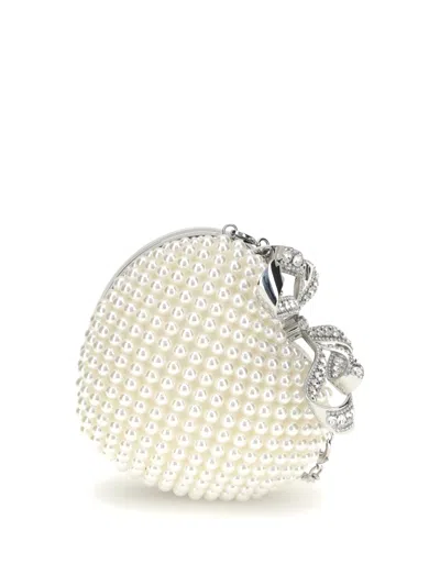 Self-portrait Pearl Heart Clutch Bag In Metallic
