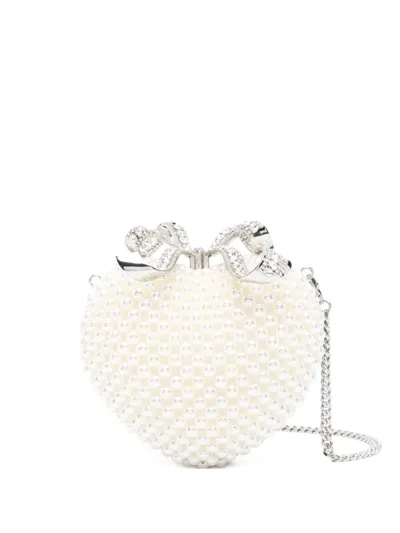 Self-portrait Pearl Heart Clutch In Neutral
