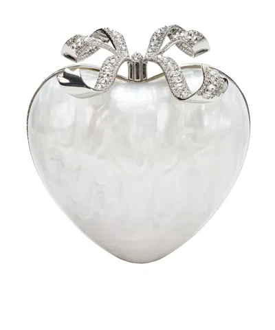 Self-portrait Pearl Heart Clutch In White