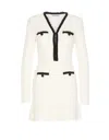 Self-portrait Textured White Dress With Beaded V-neckline In White