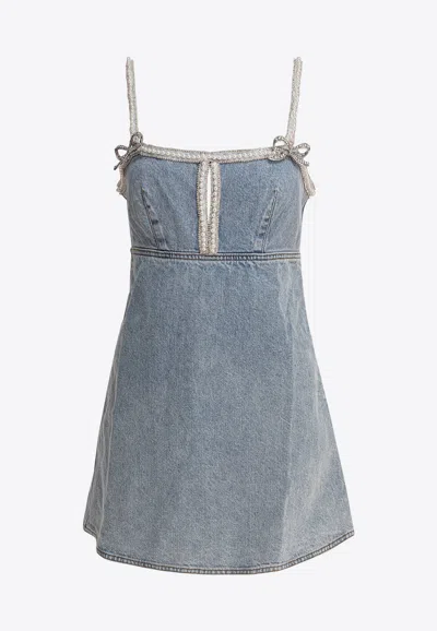 Self-portrait Denim Pearl Mini Dress In Blue