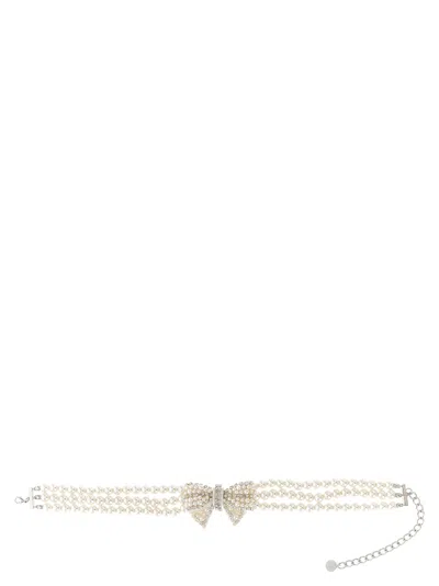 Self-portrait Pearl Satin Bow Jewelry White In Neutral