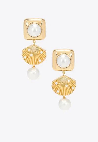 Self-portrait Pearl Shell Earrings In Gold