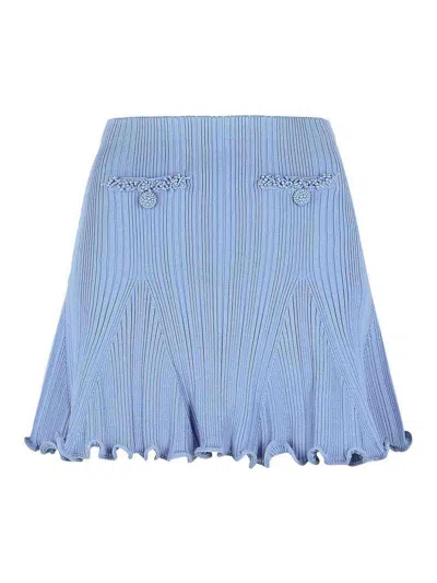 Self-portrait Pearl Skirt In Light Blue Viscose Blend