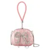 Self-portrait Bow Crystal-embellished Pearlescent Clutch In Pink