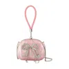 Self-portrait Bow Crystal-embellished Pearlescent Clutch In Pink