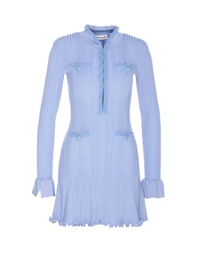Self-portrait Self Portrait Mini Ribbed Knit Short Dress With Pearl Embellishments In Blue