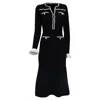 Self-portrait Pearl Trim Knit Midi Dress In Black Polyester In Black