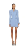 Self-portrait Self Portrait Mini Ribbed Knit Short Dress With Pearl Embellishments In Blue