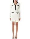 Self-portrait Textured White Dress With Beaded V-neckline In White